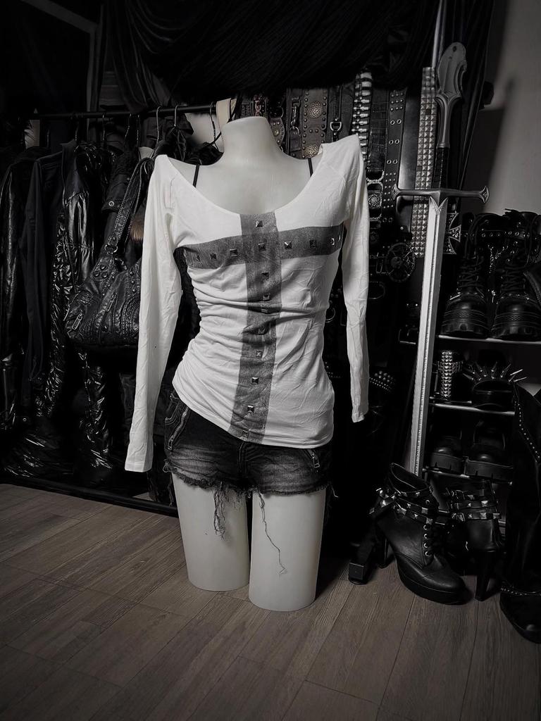 Vintage Y2K Retro Print Slim Fit Round Neck Long Sleeve T-Shirt for Women - Autumn/Winter Fashion