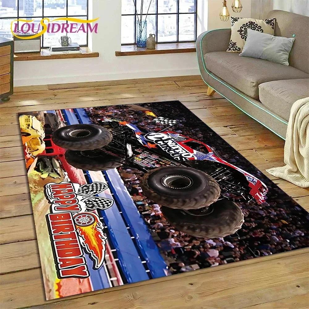 Covor Desen Animat Monster Truck Monster Jam pentru Dormitor Sufragerie Decor Canapea Acasă, Joc Copii Covor Mare Decorativ pentru Podea