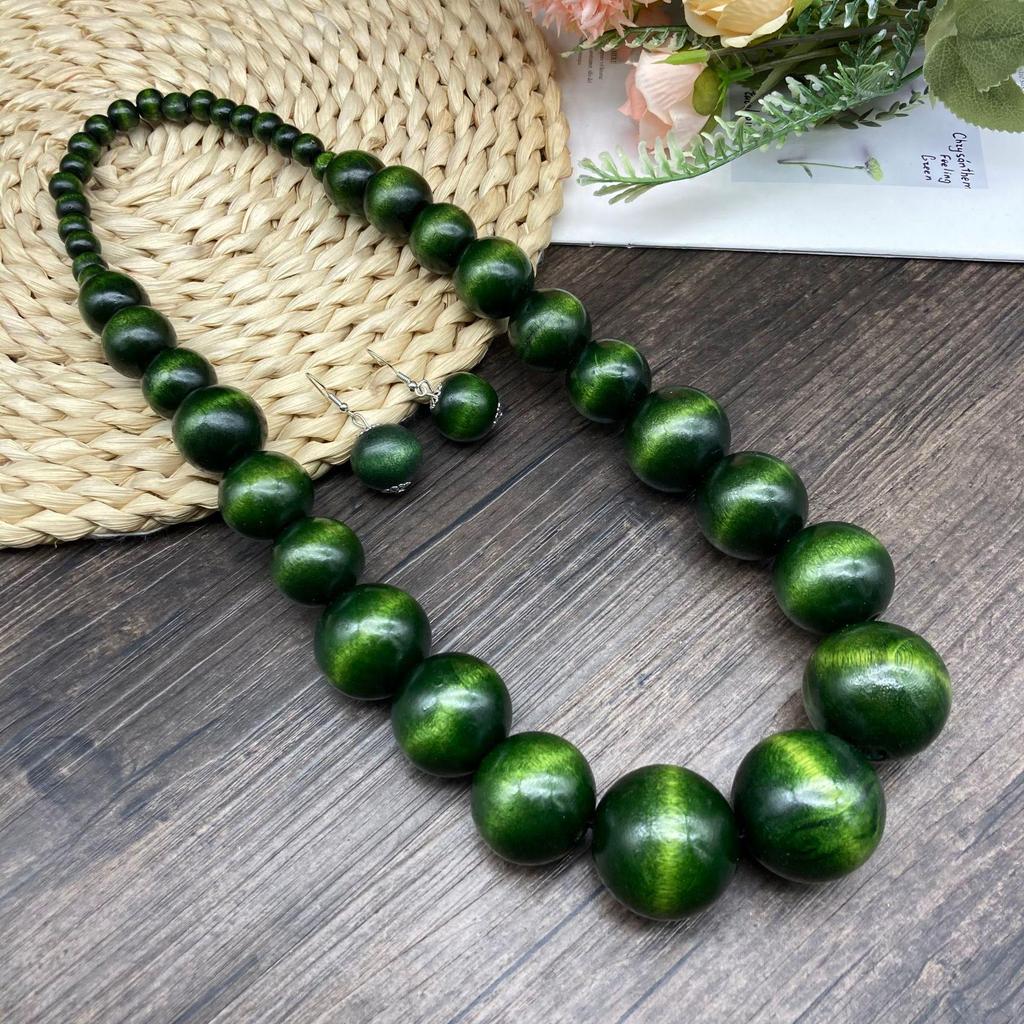 Ensemble collier et boucles d'oreilles en perles de bois exagérées style bohème Style européen américain Mode de vacances.