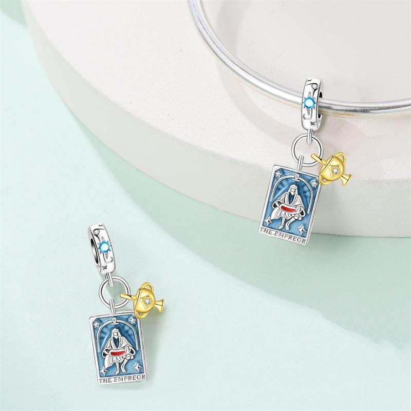 100%Stering Copper Tarot Cards Charms The Emperor'S Holy Grail Pendant Fit 3Mm Original Bracelet Diy For Women Jewelry