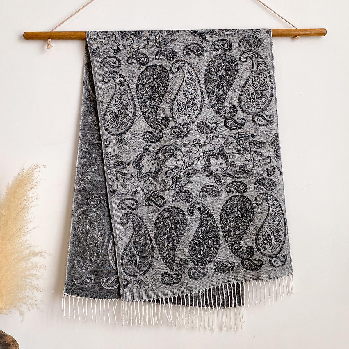 

Имитация кашемира жаккардовый этнический стиль шаль с узором «цветы кешью» с женским дорожным отпускным фото шарф для тепла 200x65cm серый