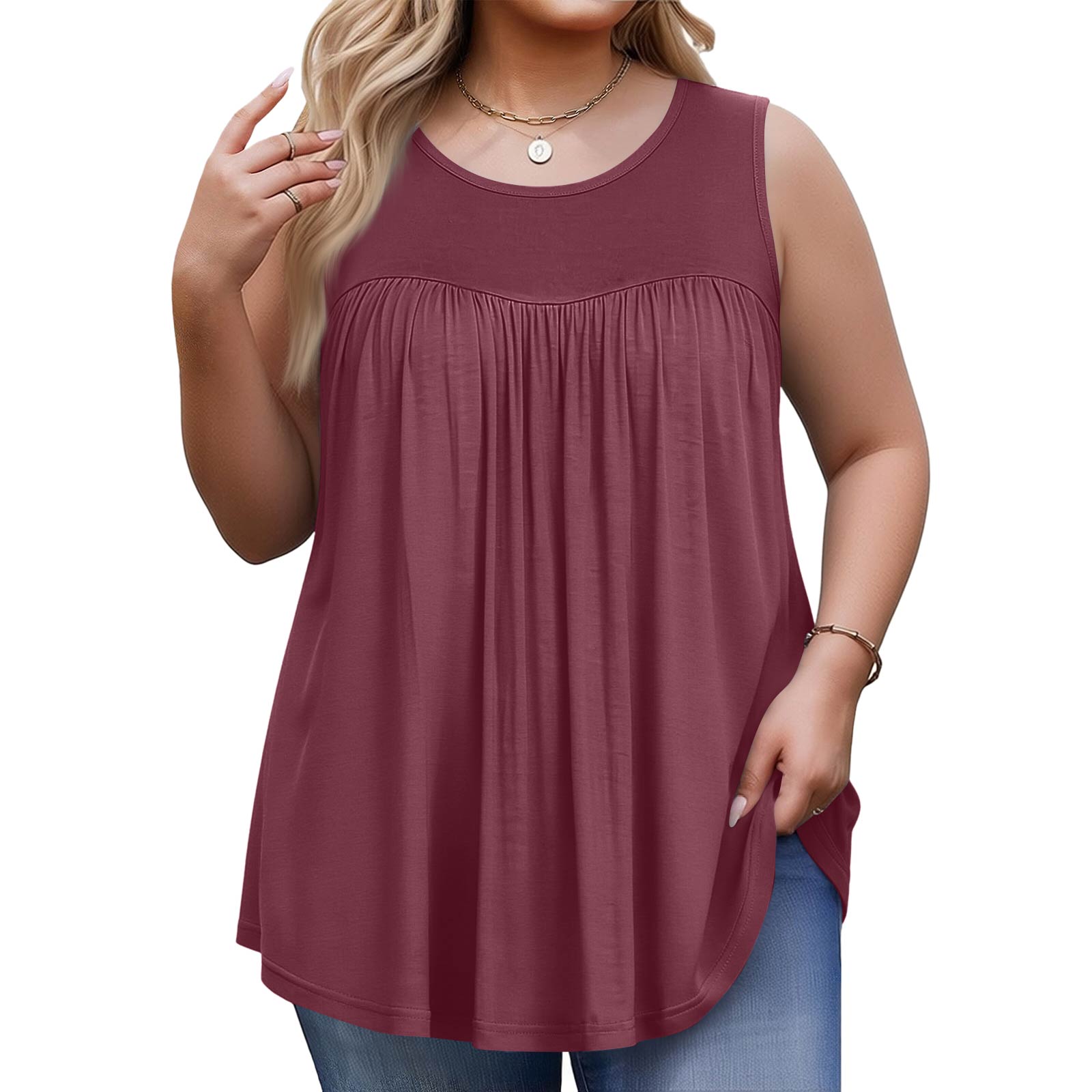 

Women Plus Size Casual Loose Fit Sleeveless Top Round Neck Pullover Tank Relaxed Fit Soft Fabric Comfortable Vest XL винний