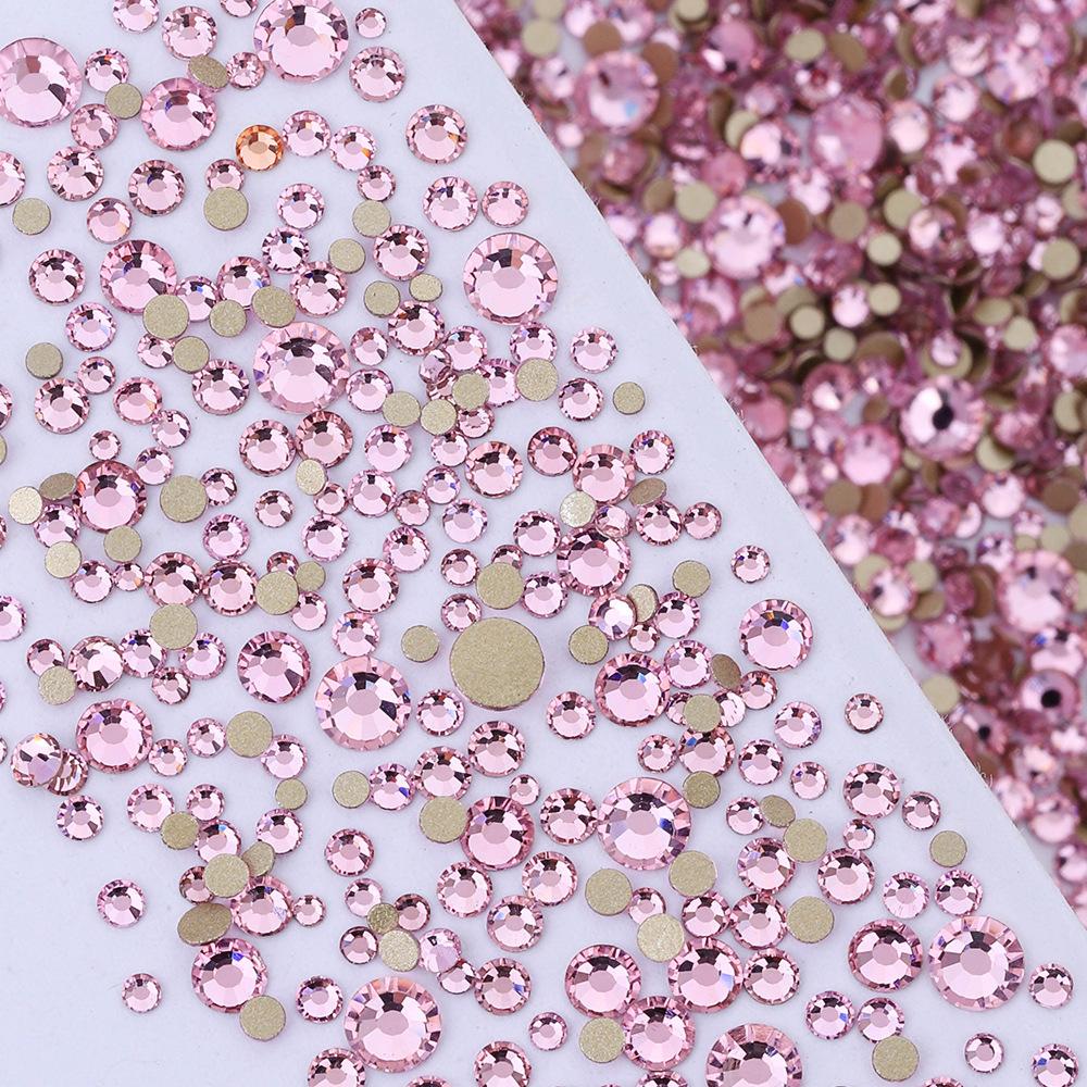 Pujiang Nail Art Strass Goldener Boden Gemischte Größe Flachboden Diamant Ungefähr 1440 Glas Aufkleber Diamanten Farbige Kleine Runde Diamanten