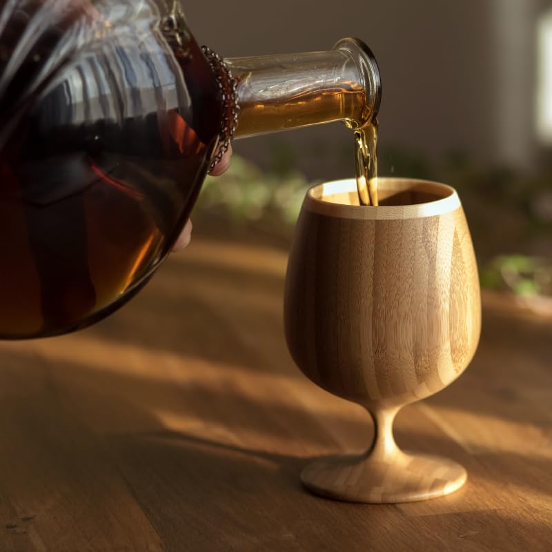 RIVERET Brandy Vessel Glasses, 250ml, Pair, Bamboo, Dishwasher Safe, White/Brown, RV-117WB