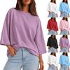 Damen Oversized Lässiges T-Shirt 3/4 Ärmel Lockerer Schnitt Hals Sommer Top