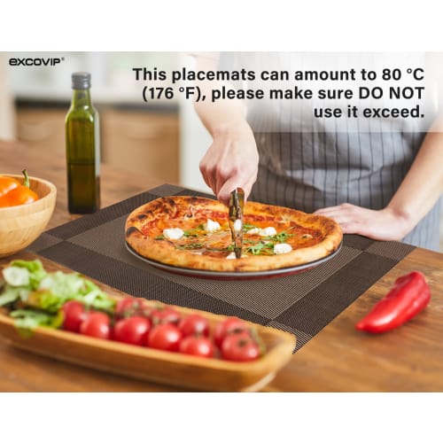 Excovip Tischsets im nordischen Stil, Ölbeständig, Rutschfest, Isolierend, Waschbar, Rechteckige gewebte Tischsets aus PVC in Leinenoptik, 6-teiliges Set für Zuhause U