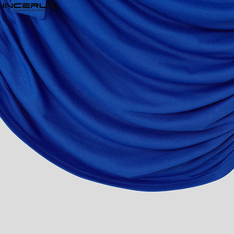 INCERUN Men Halter Irregular Neck Sleeveless Tops Solid Color Ruffled Tanks