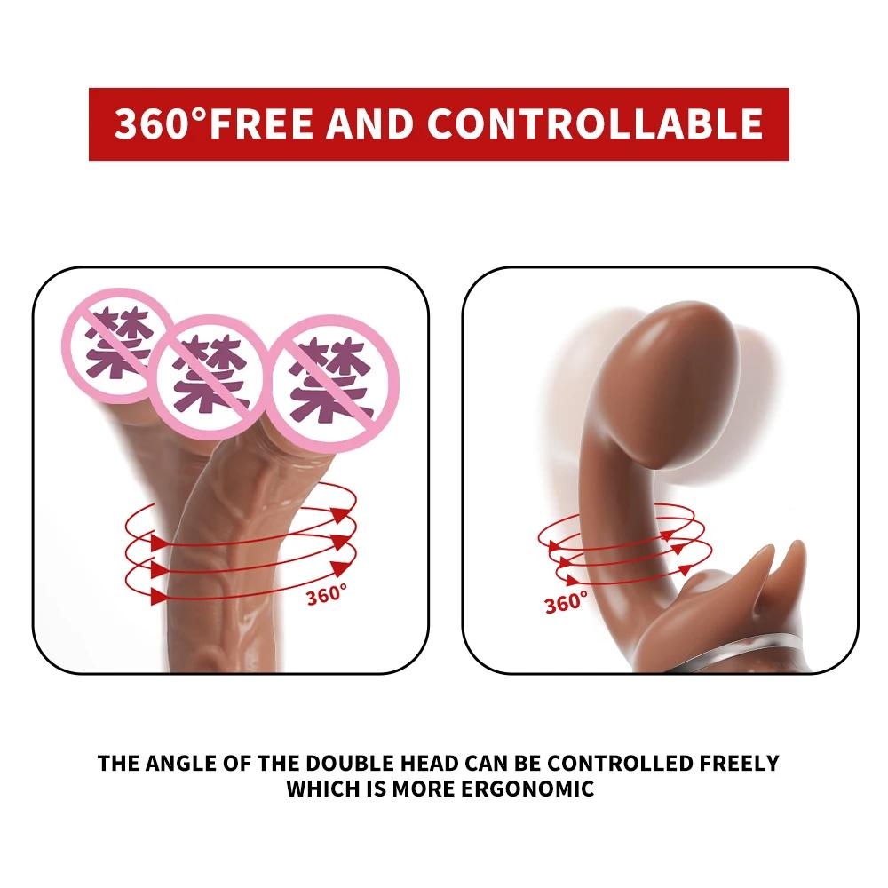 Strapless Strap-on Telescopic Dildo Vibrator Double-heads Vibrating G-Spot Stimulator Big Penis Adult Lesbian Sex Toys For Women