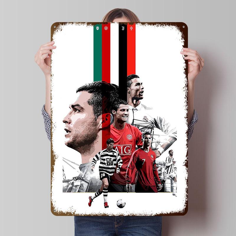 

Cristiano Ronaldo Football Legend Art Tinplate Poster Customized Wall Art Vintage Metal Signs Retro Tin Plaque for House Home 20x30cm（7.8x11.8inch）