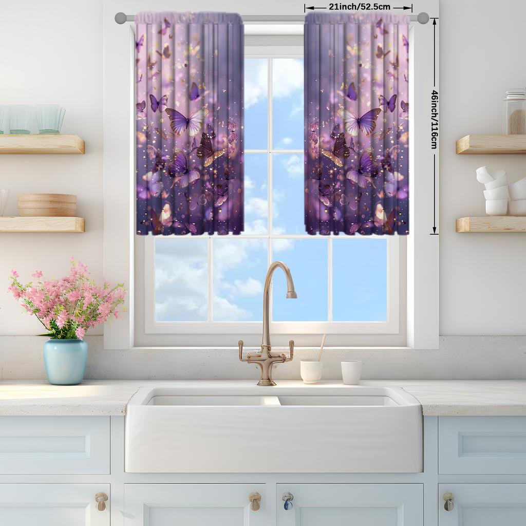 2pcs Purple Butterfly Printed Curtain for Home Decor - Rod Pocket Window Treatment for Bedroom   Office   Kitchen and  Living Room