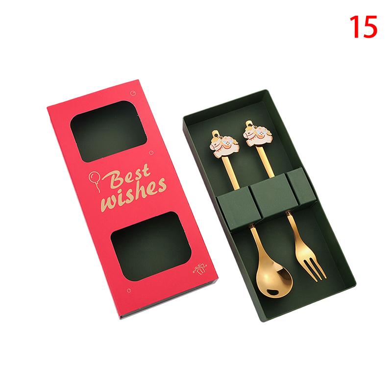 Sada jídelních hůlek a lžic Rok koně Zlatá Čínský Nový rok Nerezová lžíce Dezertní vidličky Dekorace pro nádobí