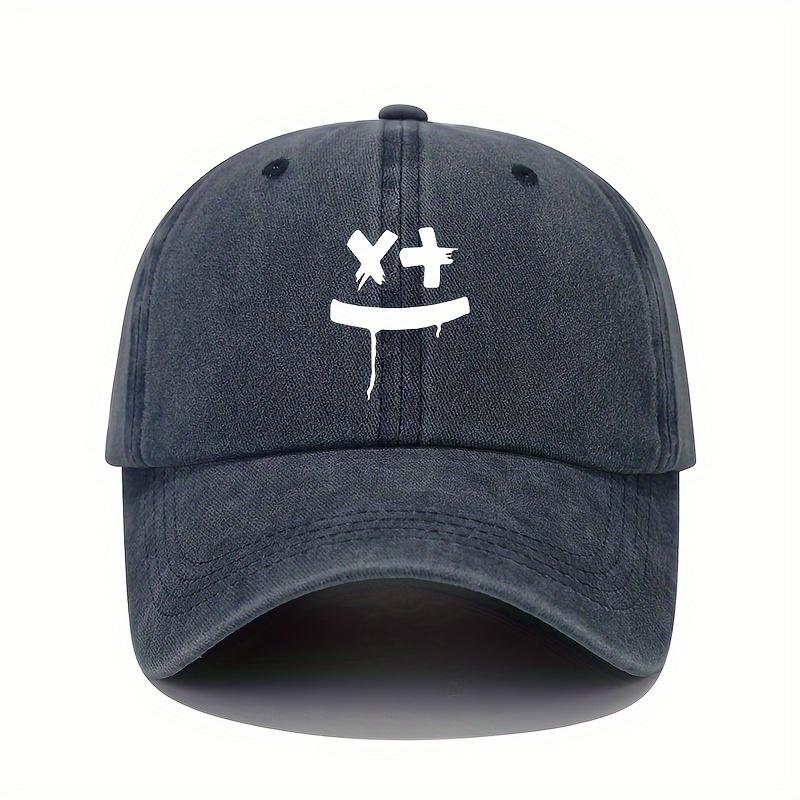 Baseball cap with joyful smiley face print, adjustable sun protection headband, creative print for men and women