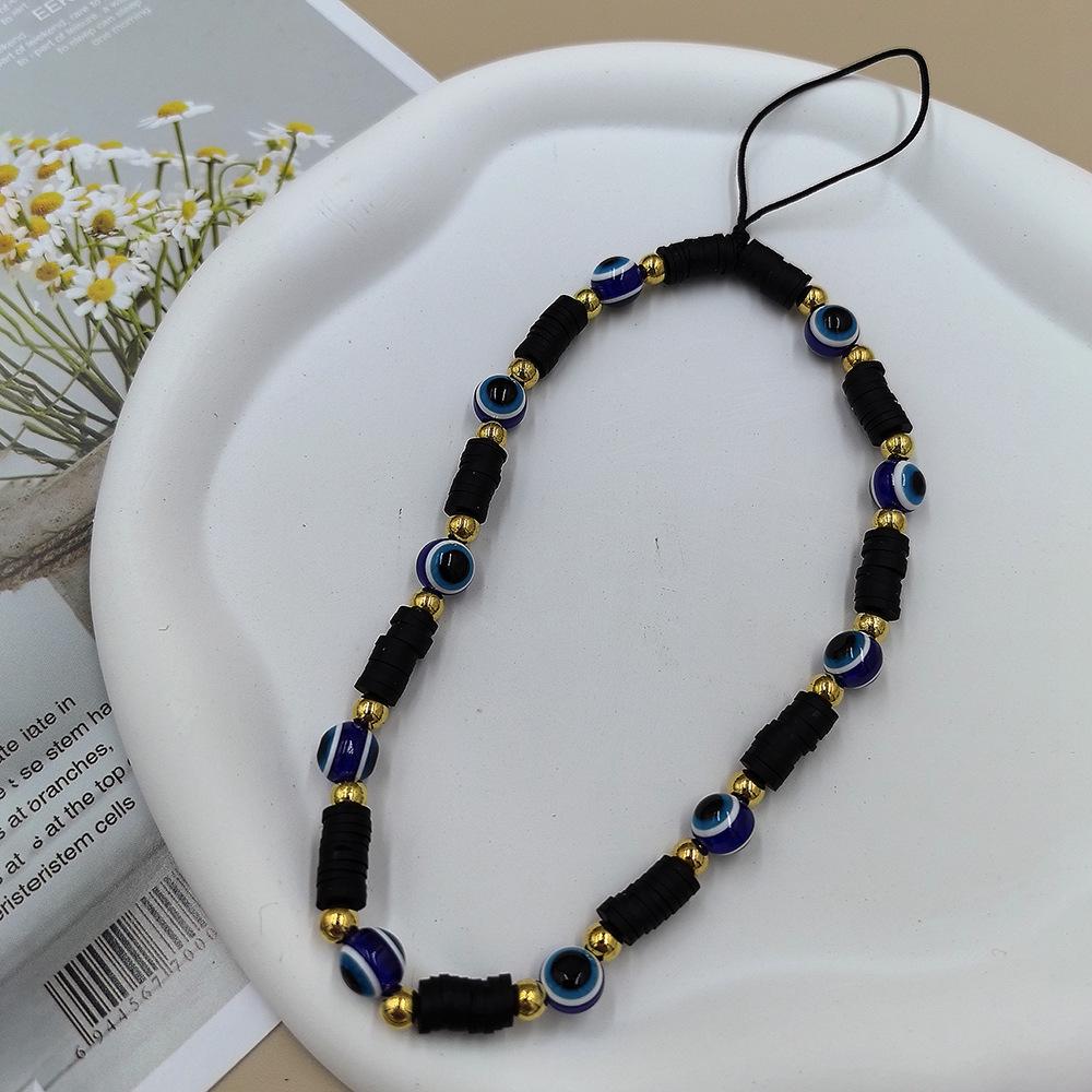 Colorful Polymer Clay Phone Chain Handmade Lanyard with Devil's Eye Charm