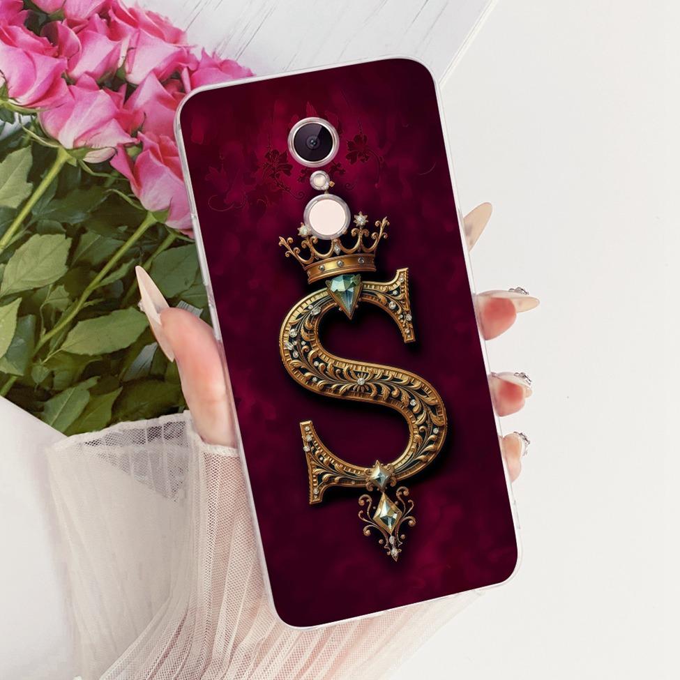 For Redmi 5 Case Cover Transparent Luxury Crown A-Z Letters 2D Flat Pattern Soft Casing For Redmi MDG1 MDI1