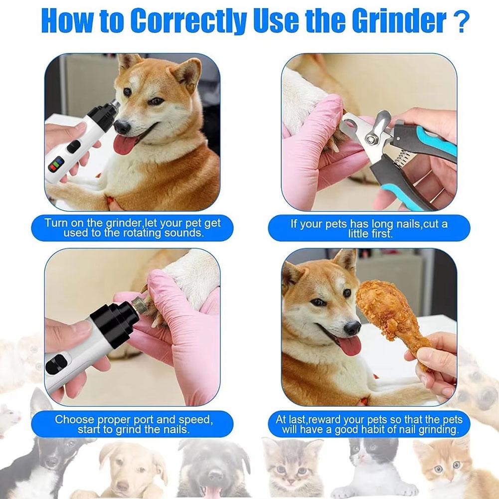 New USB Rechargeable Electric Dog Nail Grinder Clippers for Dog Nail Grinders Pet Quiet Cat Paws Nail Grooming Trimmer Tools