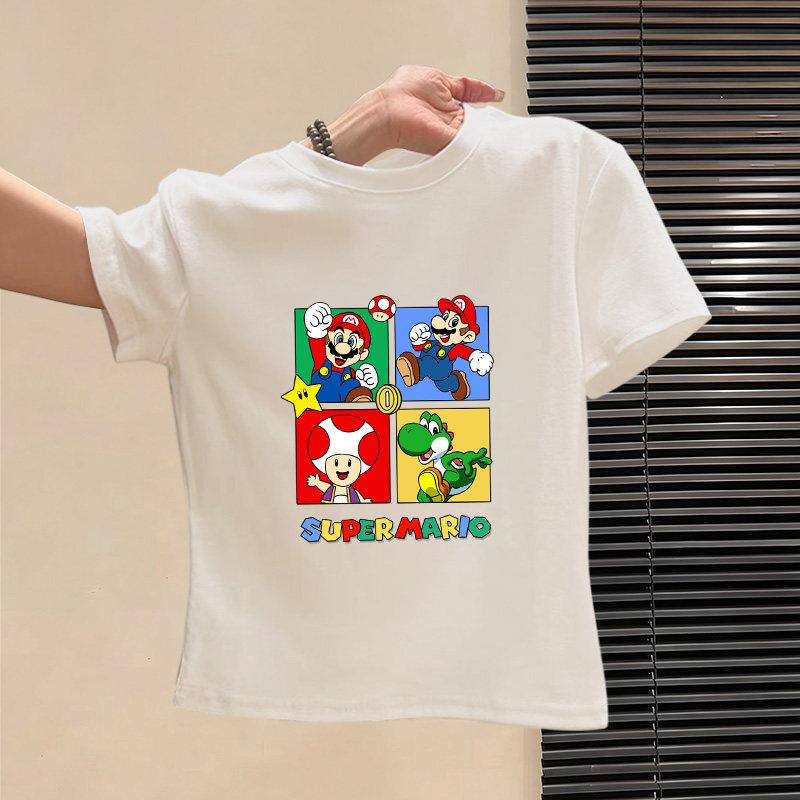 Childrens Summer Cotton ShortSleeved Mario Tshirt 2026 New Style Childrens Summer Clothing Loose Sleeve Top Trend