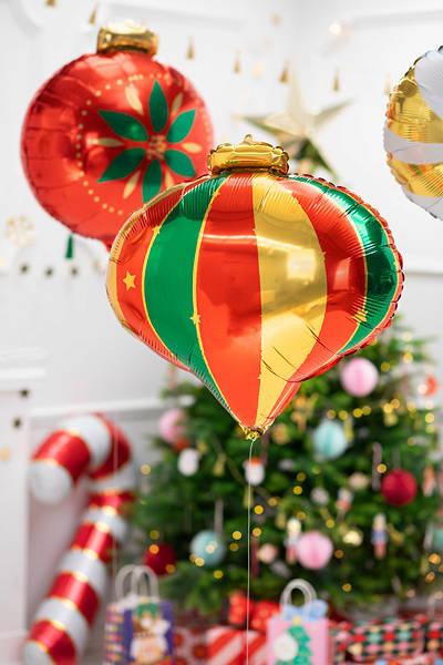 Balon Foliowy Bombka Zielono Czerwona 51X49 Cm