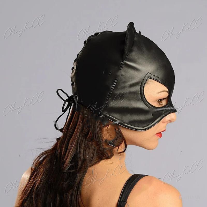 Sexy Adult Wildcat Mask Headdress Leather Role Play Headdress Halloween Night Party Adult Masquerade Men's Half Cover Face Masks