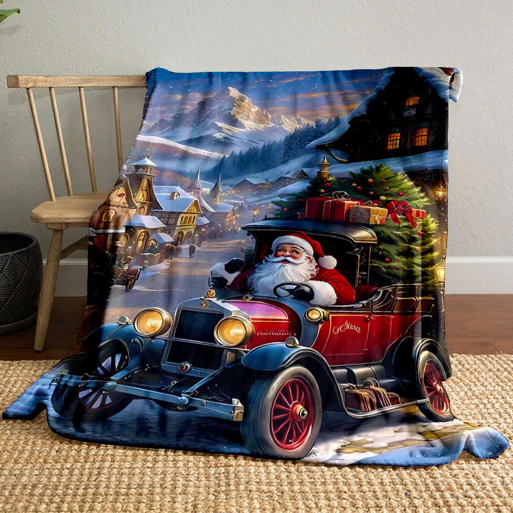 

Santa Driving Vintage Car Christmas Blanket bedroom Blanket for Livingroom Couch lunch break Soft throw for Friend s festival Gift 80cm x 120cm