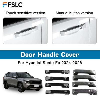 Car Decoration Door Handle Cover For Hyundai Santa Fe 2024 2025 2026 Cars Accessories Glossy Black Carbon Fiber Exterior Styling
