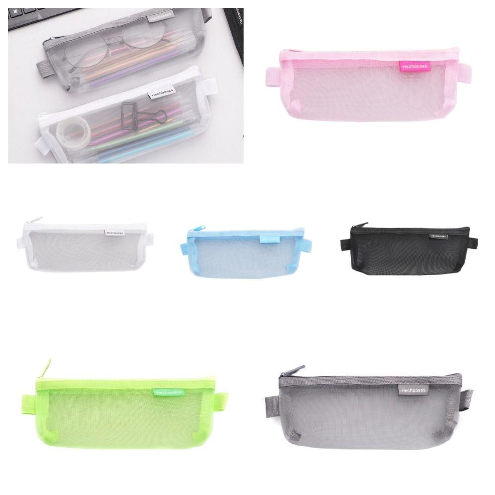 Candy Color Transparent Pencile Bag Simple Mini Mesh Storage Bag Clear Mesh Makeup Bag Outdoor