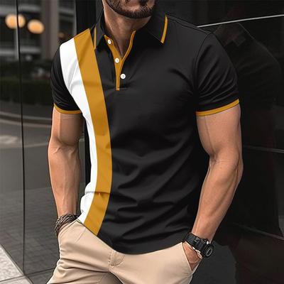 European and American Casual Spring and Summer New Style Pullover Digital Printed Button Short Sleeved Polo Shirt Men's Clothing