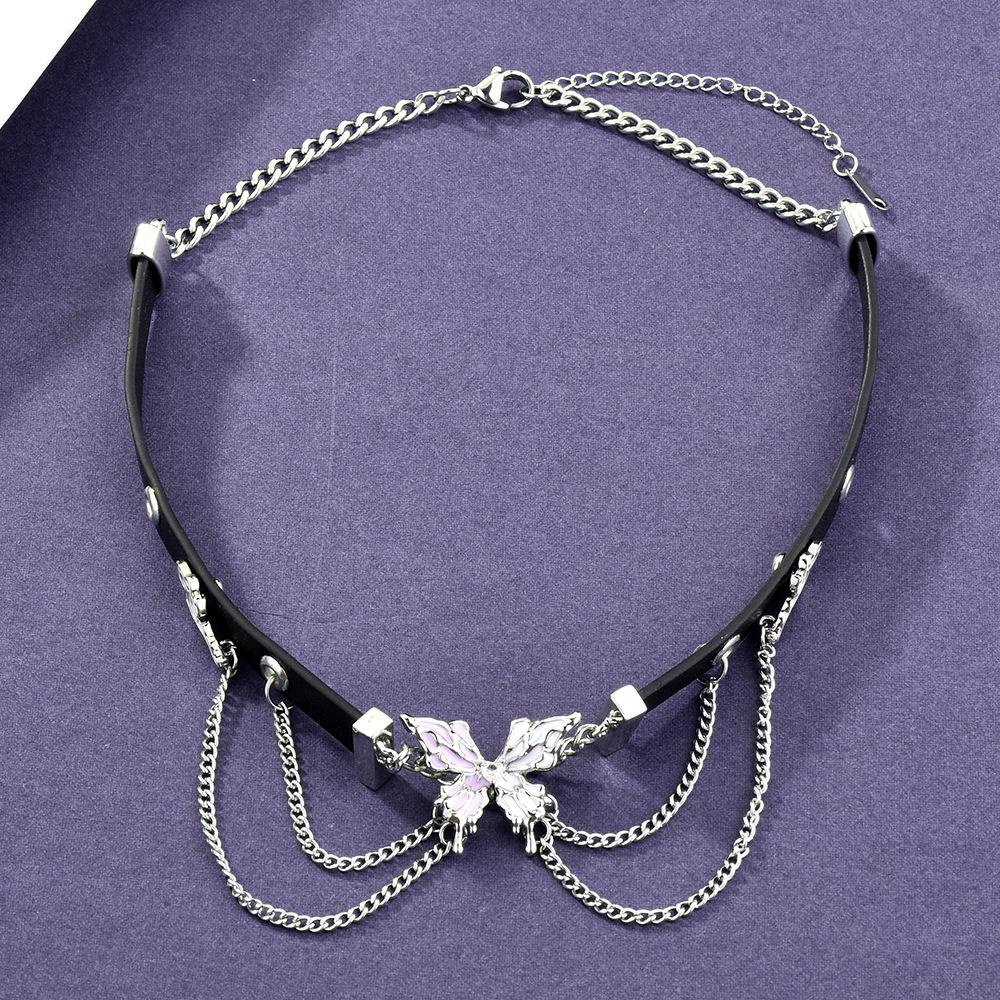 Sweet Cool Babes Choker Butterfly Net Necklace Street Hip Hop Ins Short Leather Necklace Women S Collar