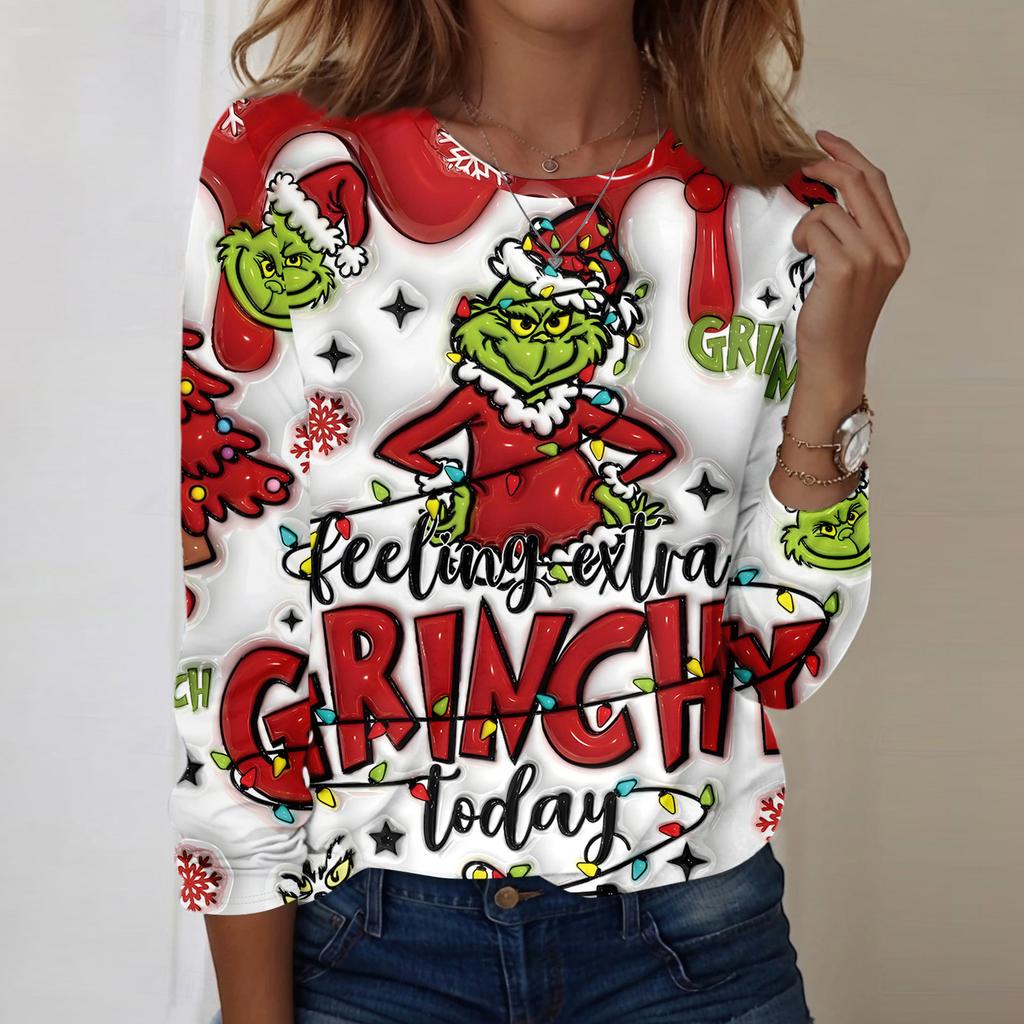 Damenmode, lässig, langärmelig, bedruckt, Rundhalsausschnitt, Pullover, Top, Bluse