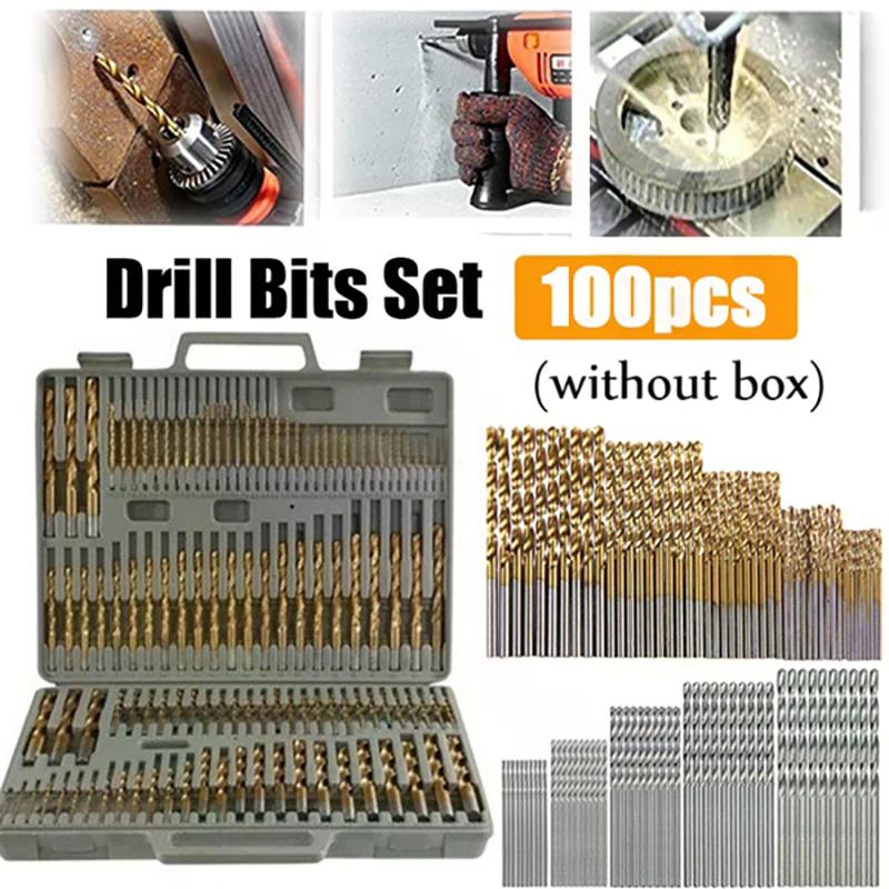 Titanium Coated Drill Bits Set 100 50pcs HSS High Speed Steel Multifunctional Tools for Repair Projects