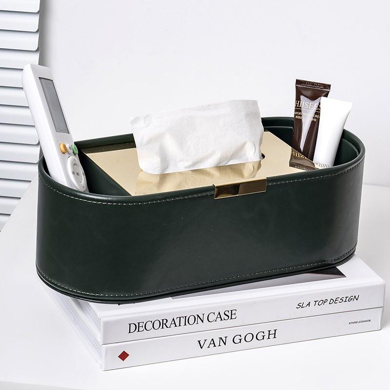 Modern Minimalist PU Leather Tissue Box Home Office Dining Multi-Functional Remote Control Organizer