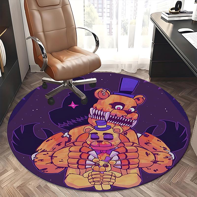 Freddy Fazbear,Five Nights at Freddy's Stuhlmatte Runder Teppich Büroteppich, Maschinenwaschbar, Rutschfest, Geeignet für Wohnzimmer, Schlafzimmer