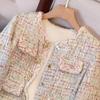 Women's Lamb Wool Blend Round Neck Tweed Jacket