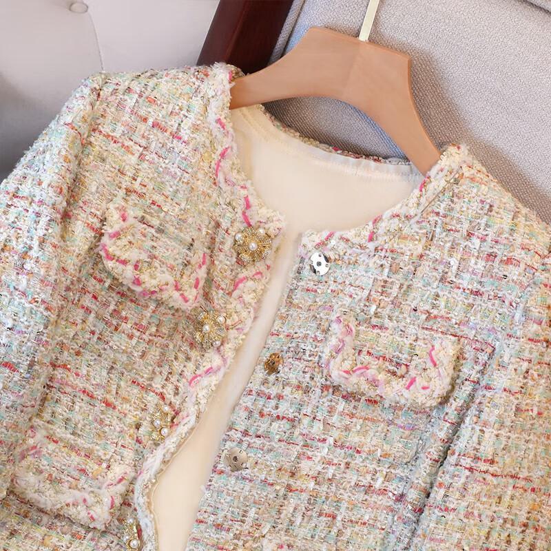 Women's Lamb Wool Blend Round Neck Tweed Jacket