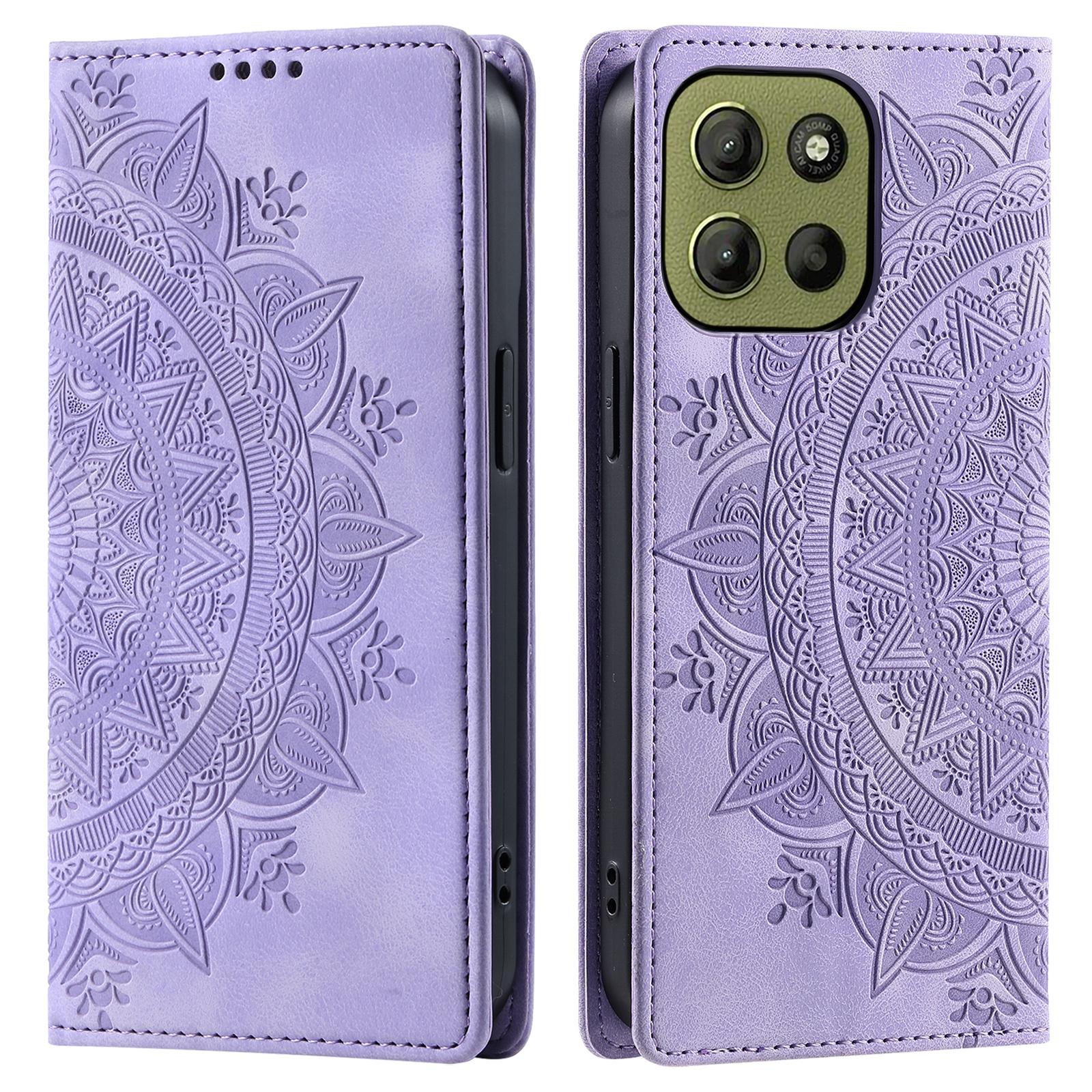 

Style-010 For Motorola Moto G15 4G Case Magnetic Closing Leather Phone Cover Pattern Imprinted Purple