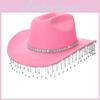 Embellished Western Cowboy Hat With Rhinestone Tassel Decoration For Casual Wear