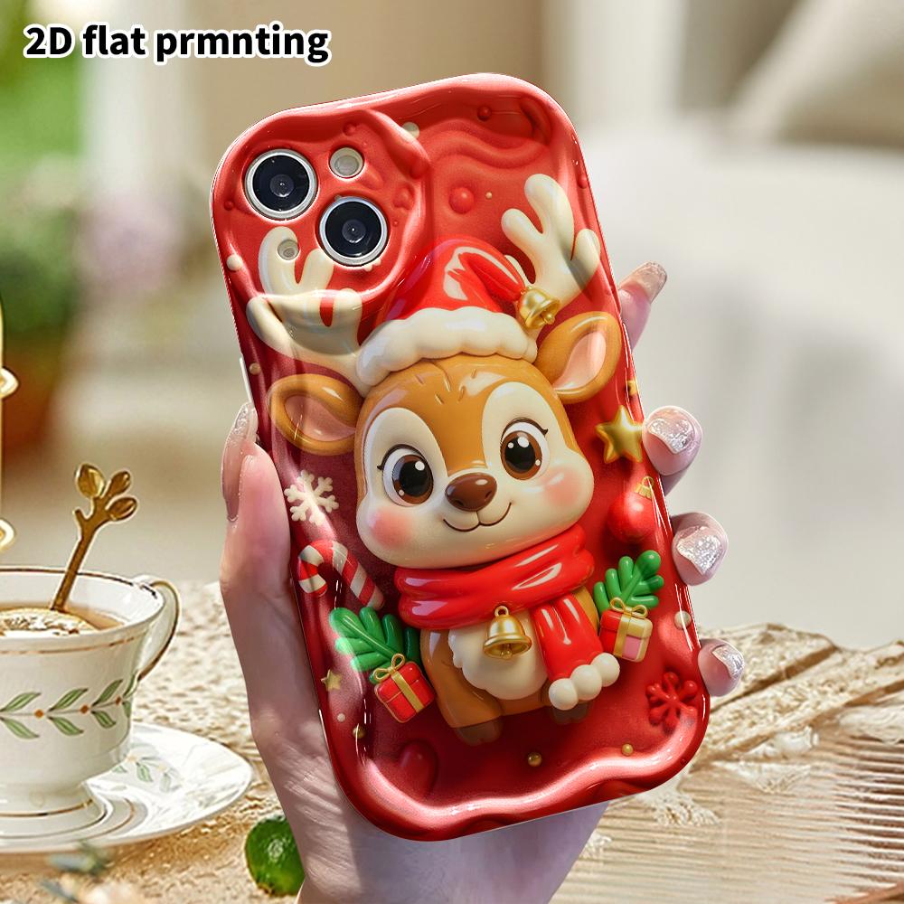 Phone Case: 2D Flat Design Suitable for iPhone 18 17 16 15 14 13 Pro Protective Case, Christmas Reindeer, Perfect Holiday Gift for Christmas and Hallo