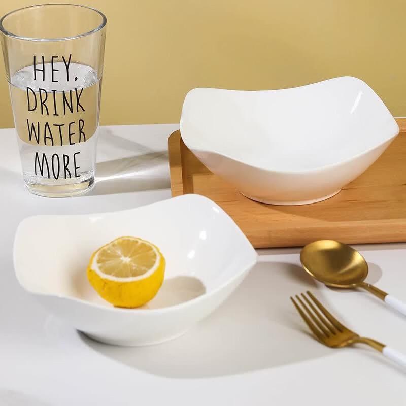 RuHan 8-inch Pure White Square Ceramic Bowl