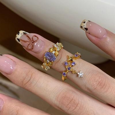 Vintage Antik Gebürsteter Zigeunerstern Fransenring Bauhinia Leichter Luxus High-End Hofstil Zeigefingerring