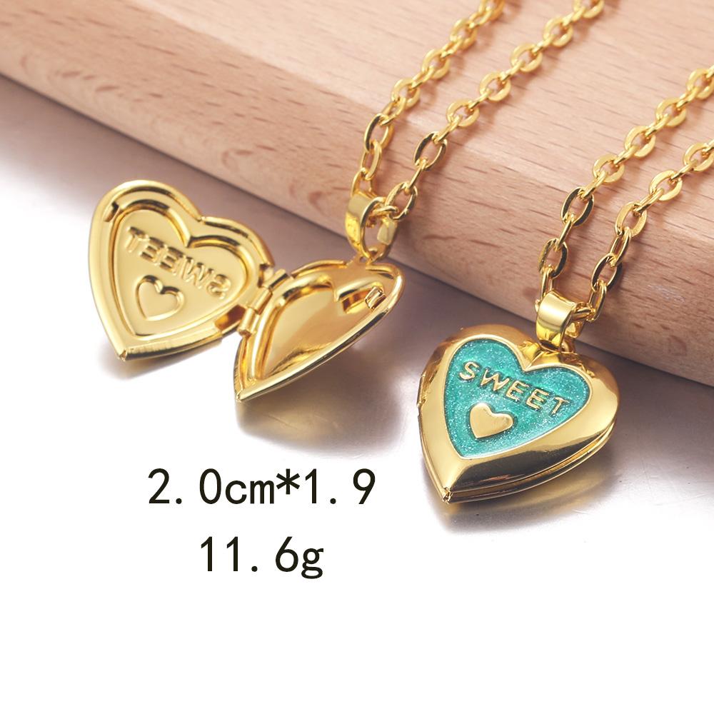Golden Locket Pendant Mood Necklace Emotion Women Men Lovers Photo Frame Box Choker Necklaces Fashion Love Enamel Jewelry