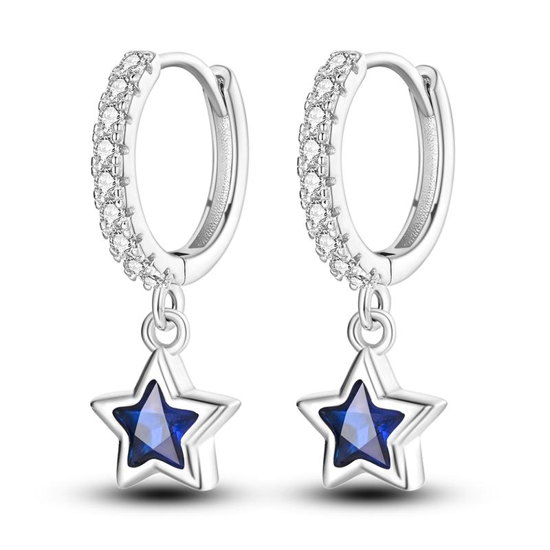 Blue Earrings 925 Silver Sun Moon Starlight Butterfly Stud Hoop Earring With Zircon for Women Female Party Fine Jewelry