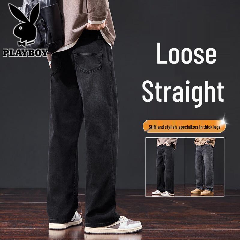 Playboy Men s American Retro Washed Loose Straight Leg Jeans 32