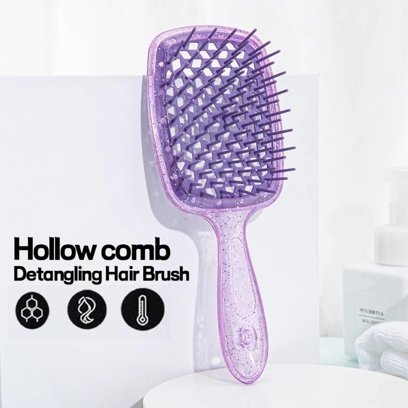Brosse à cheveux démêlante à paillettes, peigne de massage, peigne pour cheveux emmêlés, brosses creuses pour cheveux bouclés et mouillés, peignes de salon DIY, outil de coiffure