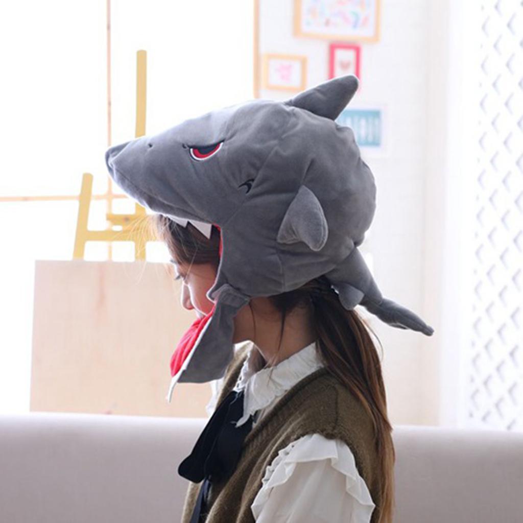 Funny Gray Plush Cartoon Shark Animal Hat Party Festive Costume Photo Props