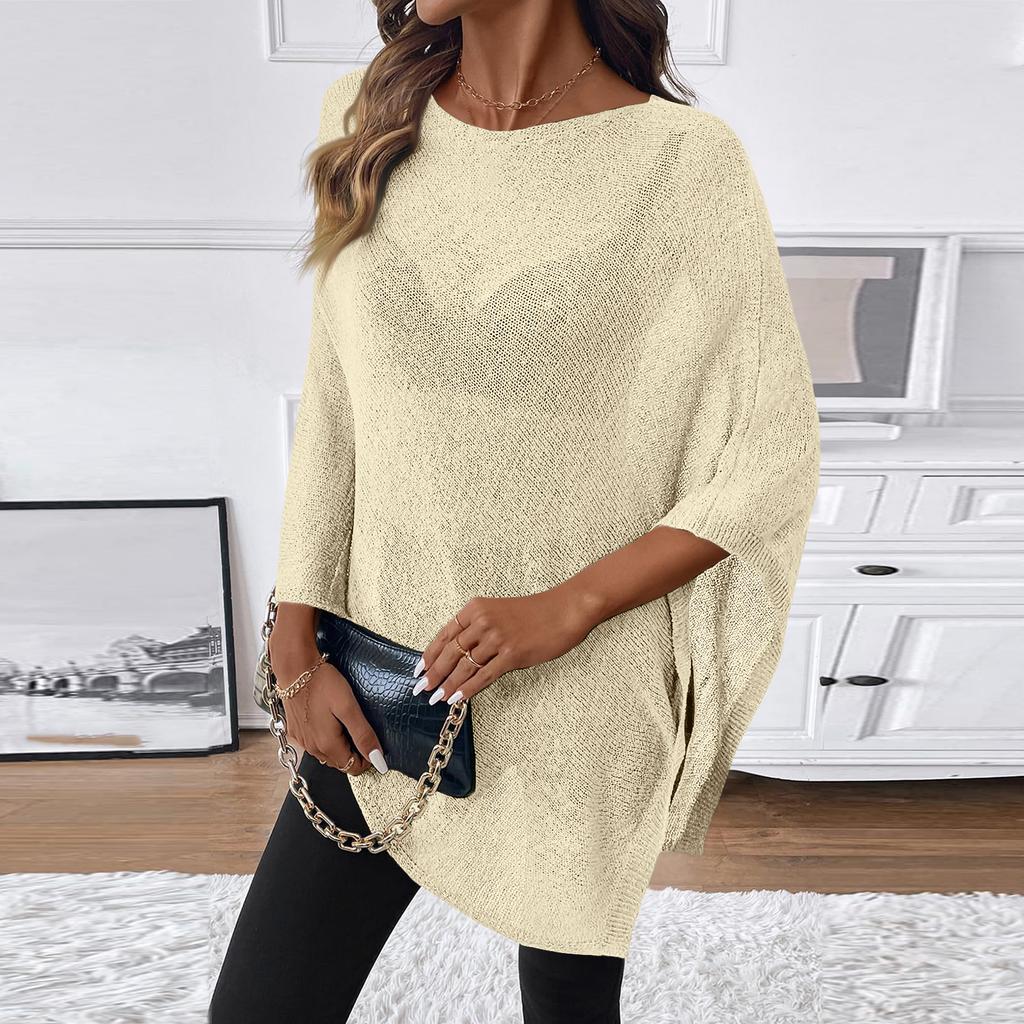 Damen Leichte Strand-Übergangsjacke Kurzarm Durchbrochen Lockerer Sitz Lässiges Sommer-Pullover-Top für Urlaub Reisen