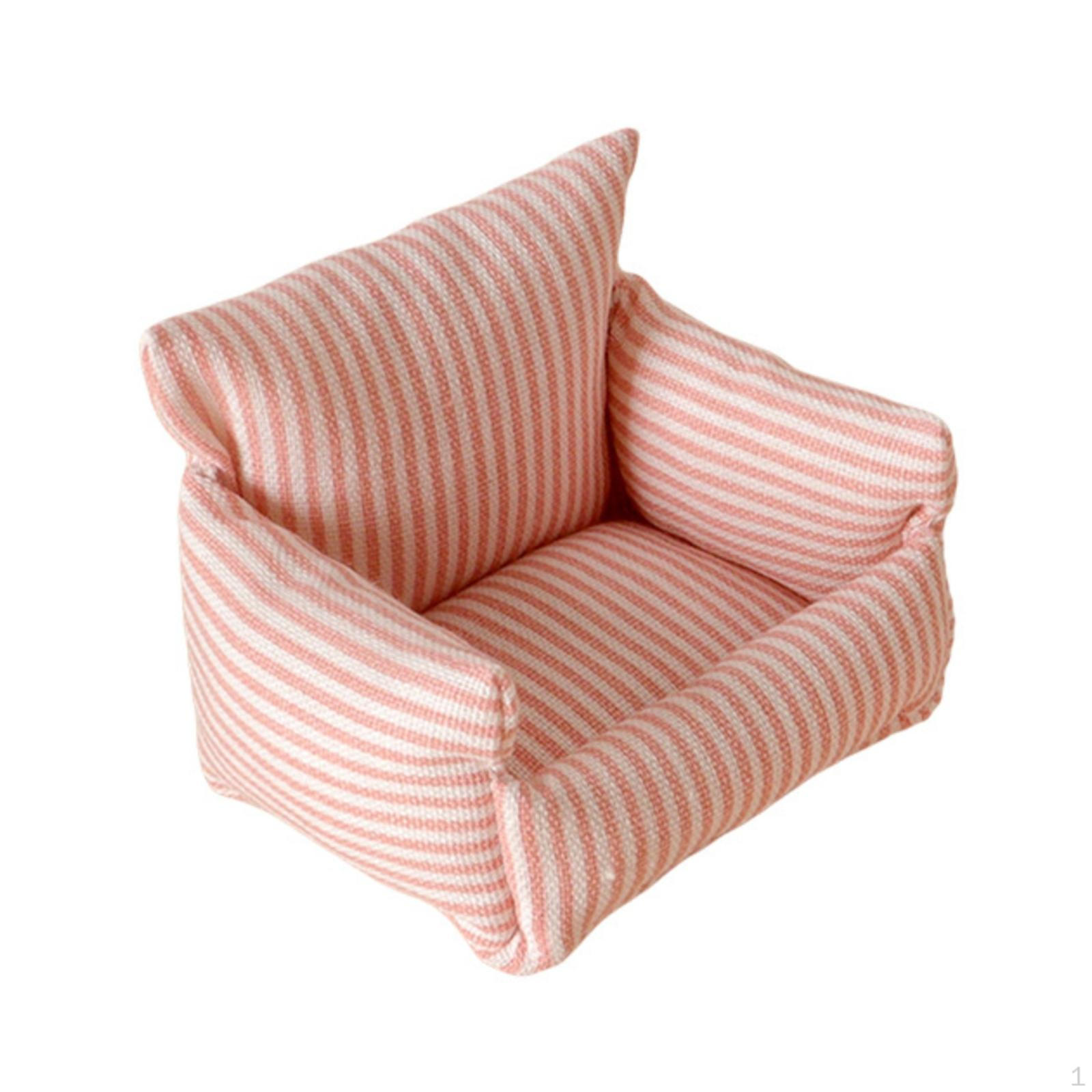 Doll Sofa with Striped Textile Miniature Mini Upholstered Armchair Padded Dollhouse for BJD