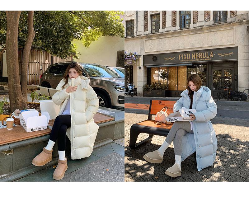 Damska Zimowa Długa Kurtka Puchowa - Za Kolano, Z Kapturem, Gruba, Ultra Ciepła, 95% Białego Puchu Kaczkowego (400g)