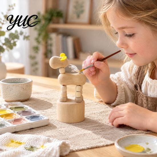 DIY Hand Painted Wood Crafts Wooden Movable Joints Animal Ornament, Doll Joint Ornaments Figures, Natural Decorative Desktop Art for Kids and