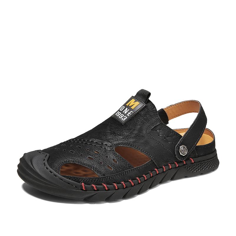 

Классические мужские сандалии, летние черные кожаные мужские пляжные сандалии, мягкие удобные мужские пляжные тапочки, мужские сандалии без застежек 44 чёрный