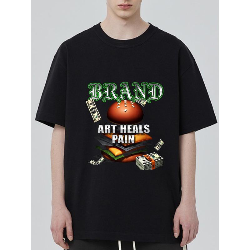 

Черная футболка с принтом Brand Art Heals Pain Burger And Money для повседневной носки S чёрный