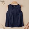 ZANZEA Womens Elegant Satin Tank Top Sleeveless O Neck Casual Pleated Blouse